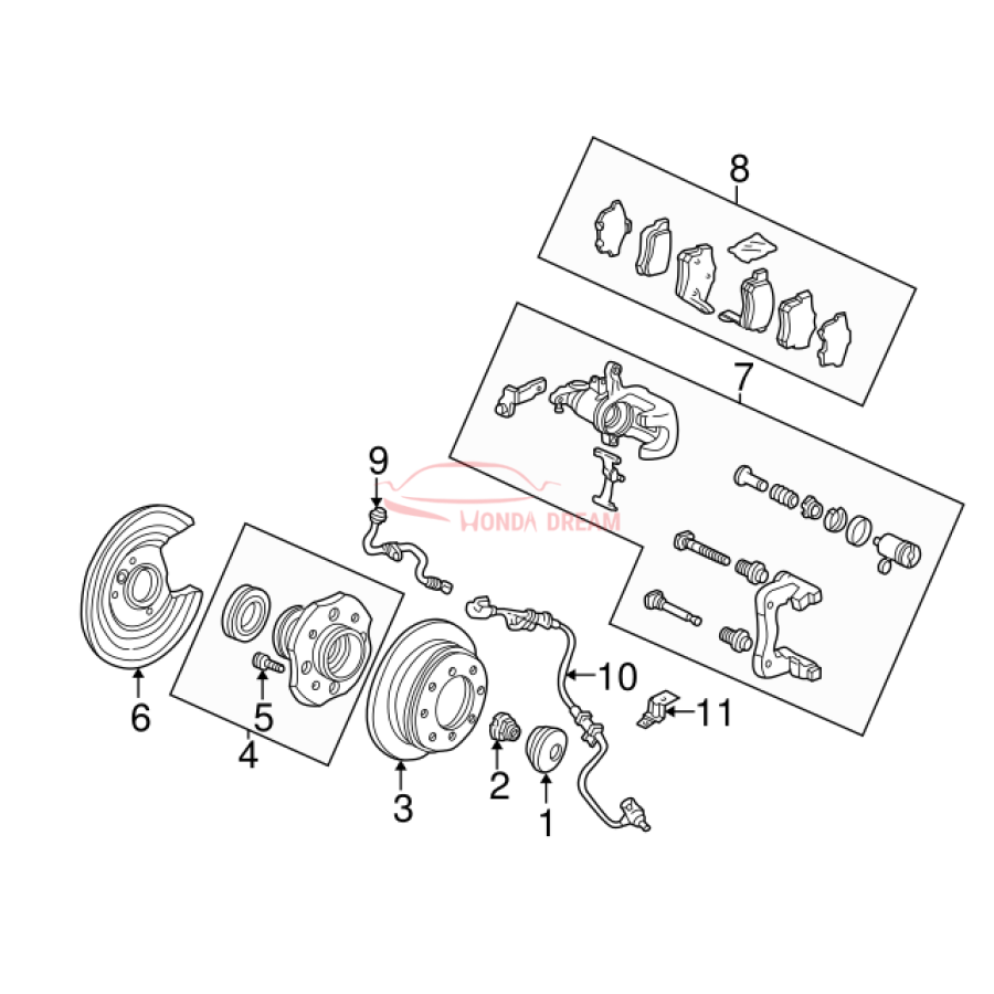 Hose Set, Rear Brake Right (01466-SDA-A50) - 3