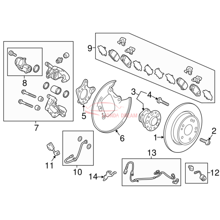 Hose Set, Rear Brake Right (01466-T7W-A00) - 3