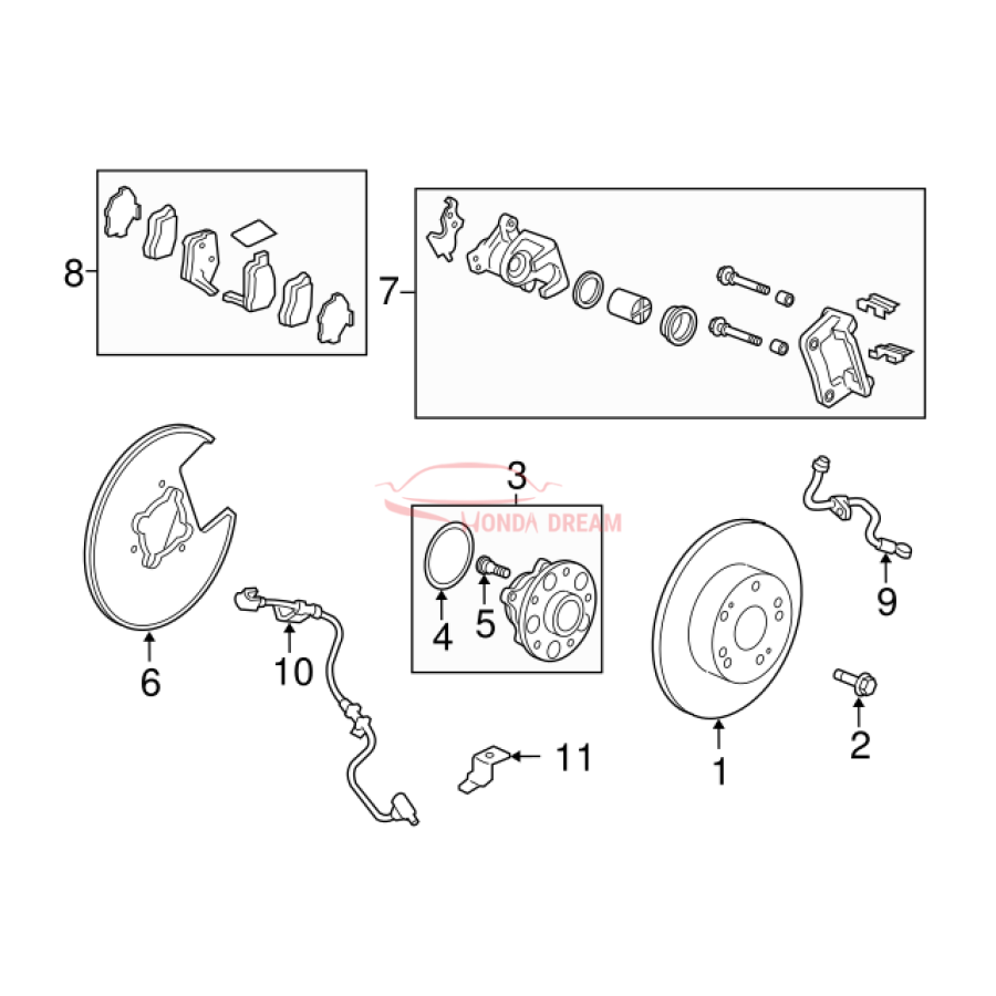 Hose Set, Rear Brake Right (01466-TA0-A00) - 3