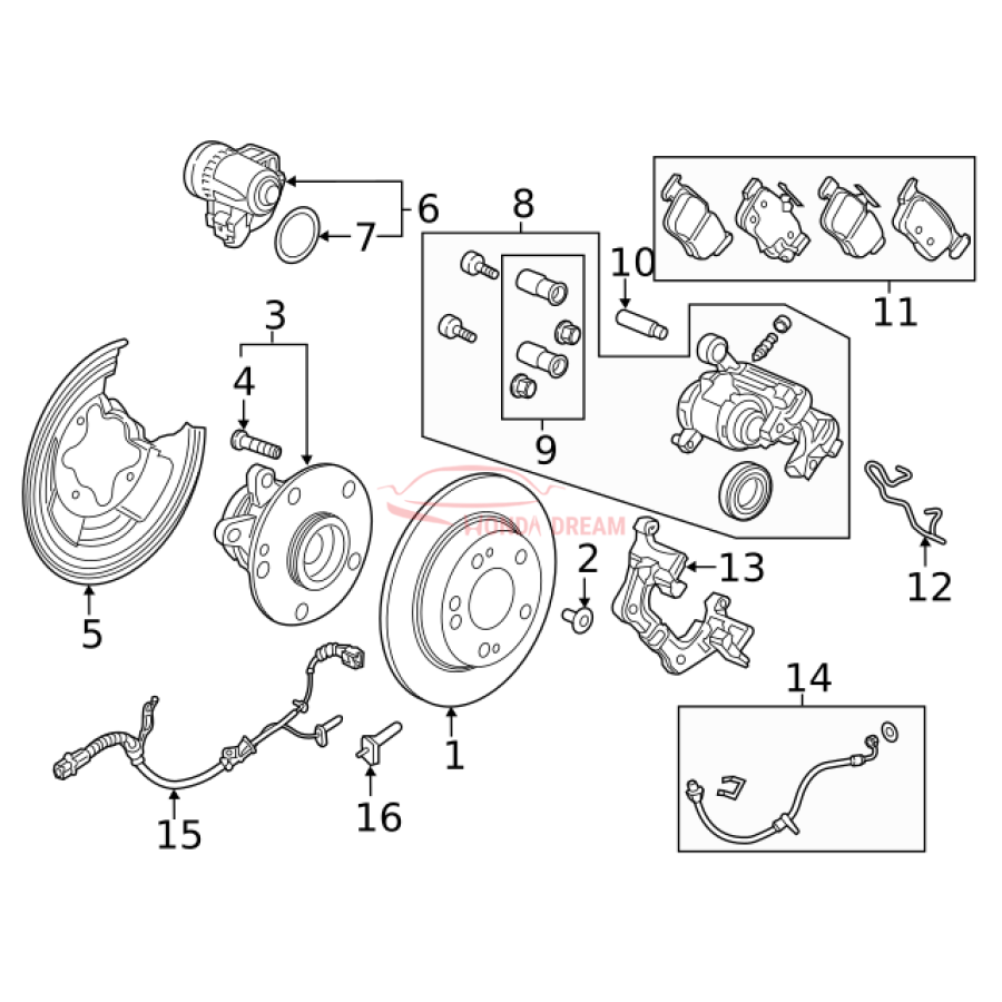 Hose Set, Rear Brake Right (01466-TBF-A00) - 3