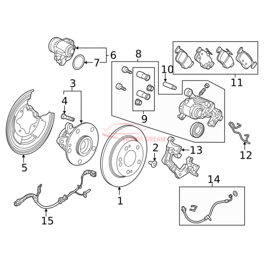 Hose Set, Rear Brake Right (01466-TGG-A00) - 3