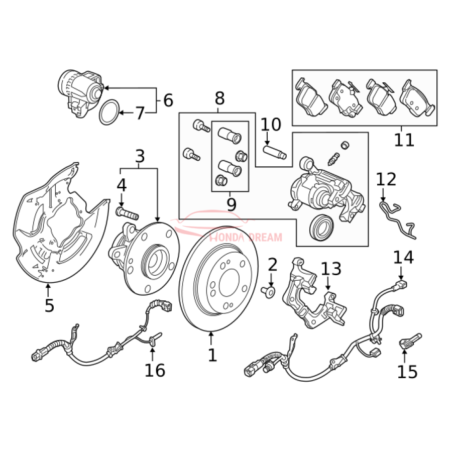 Hose Set, Rear Brake Right (01466-TGH-A00) - 3