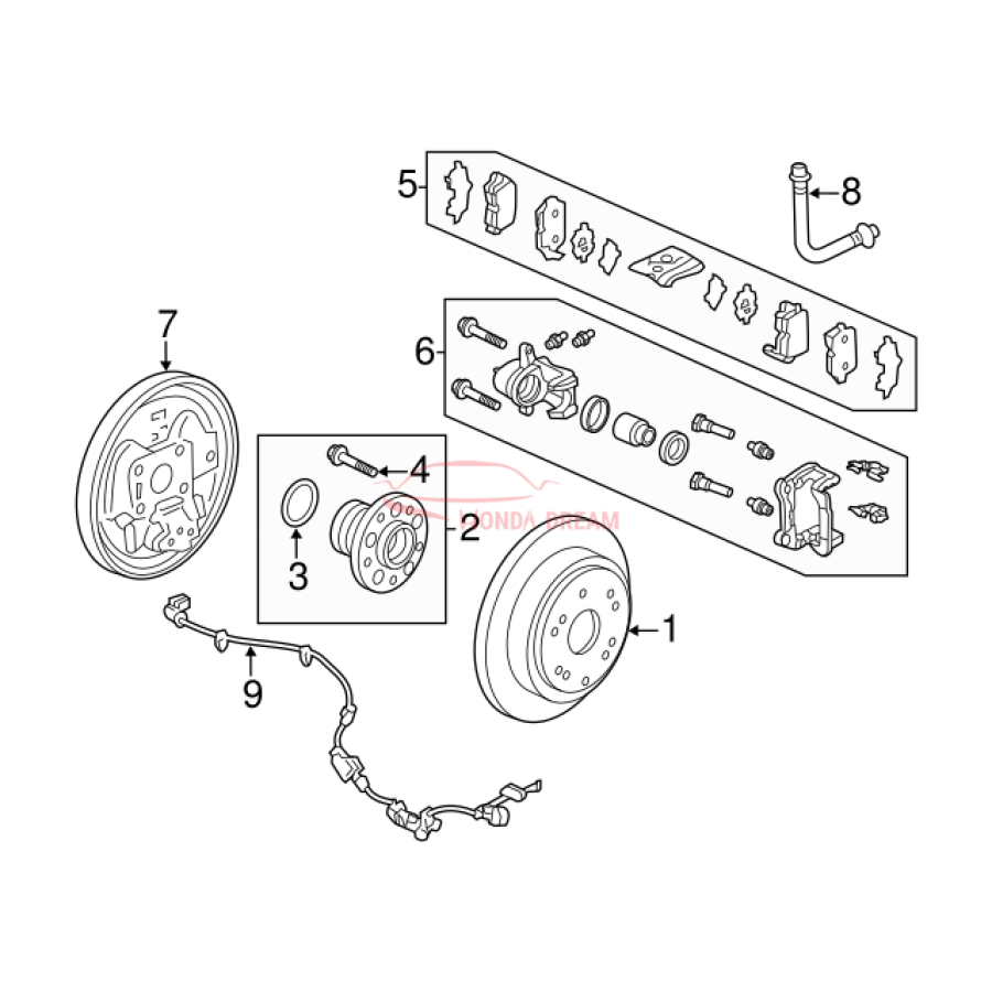 Hose Set, Rear Brake Right (01466-TK8-A00) - 3