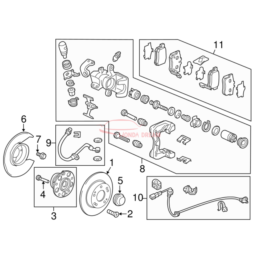 Hose Set, Rear Brake Right (01466-TM8-G00) - 3