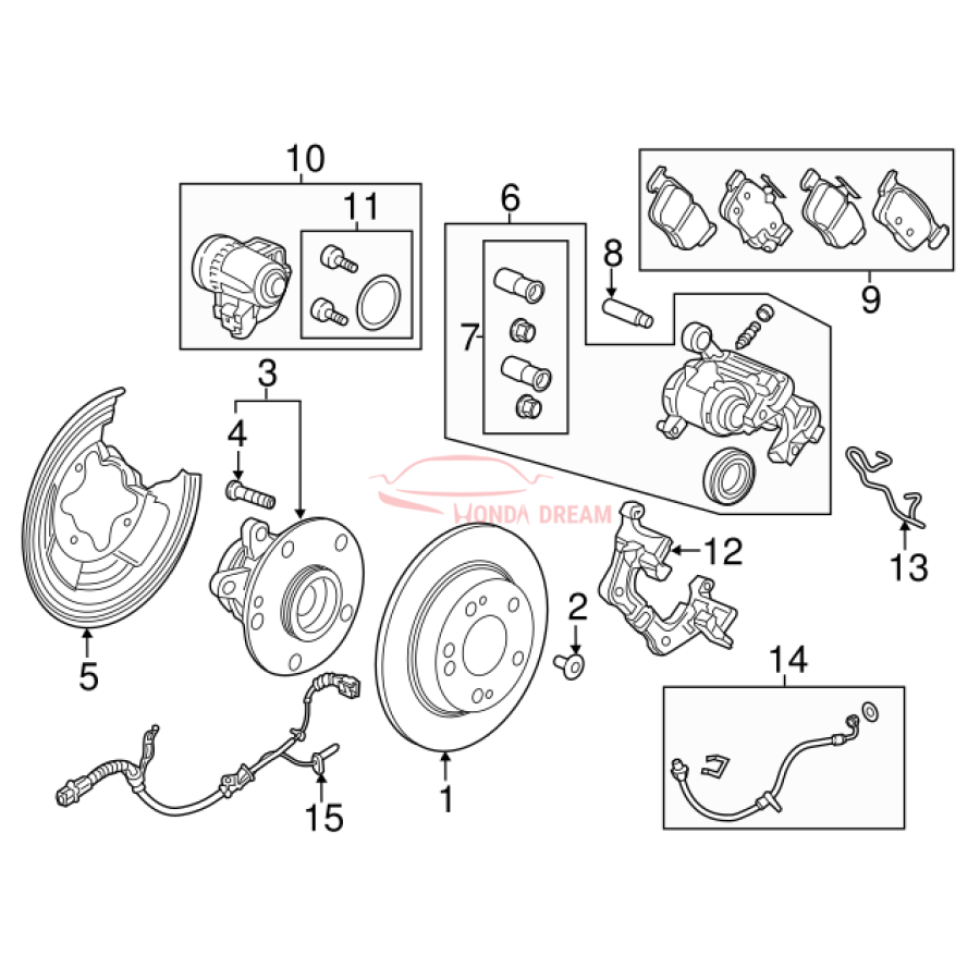 Hose Set, Rear Brake Right (01466-TVA-A01) - 3