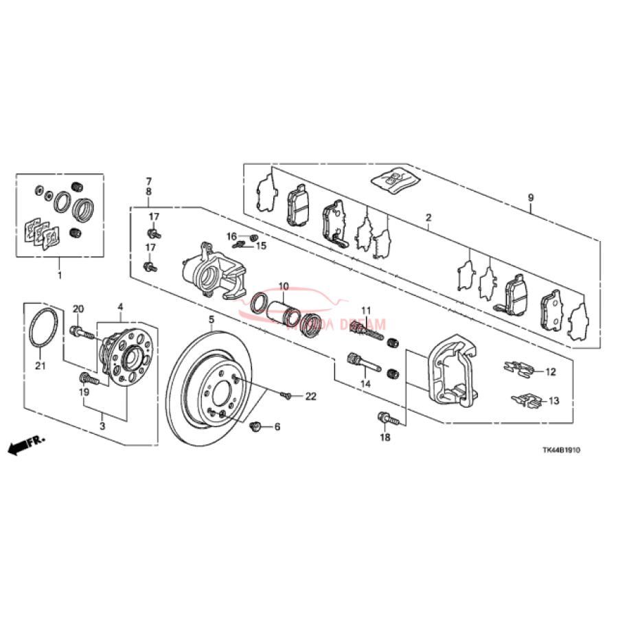 Rear caliper repair kit (01473-TK4-A00) - 1