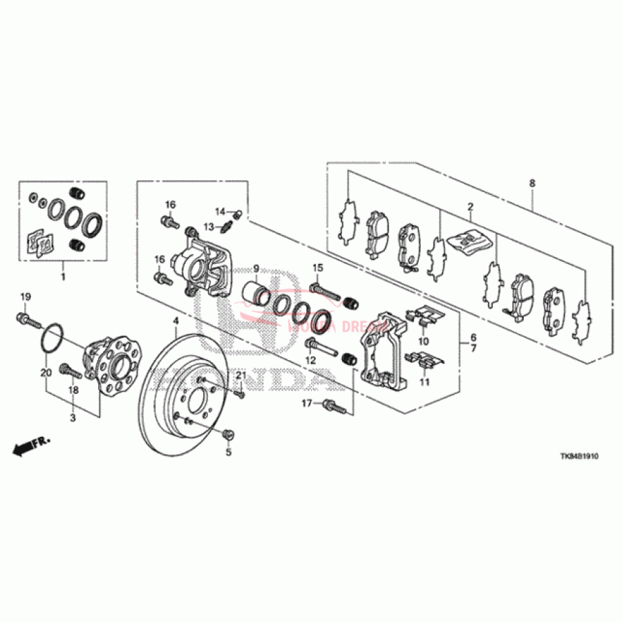 Rear caliper repair kit (01473-TK8-A00) - 1