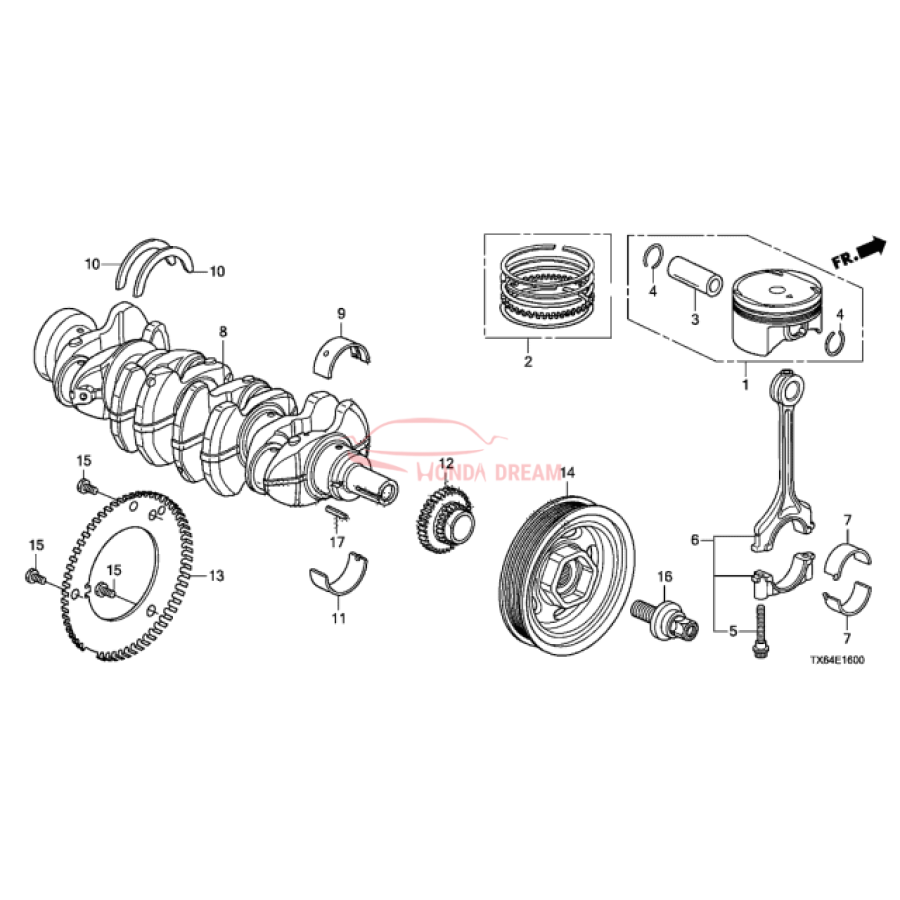 Bearing B, main upper black (13322-RZP-003) - 1