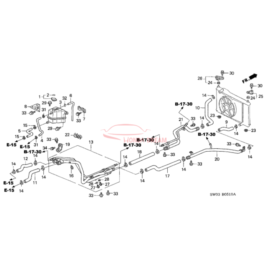 HOSE,WATER,UPR FR (19501-PR7-A01) - 2