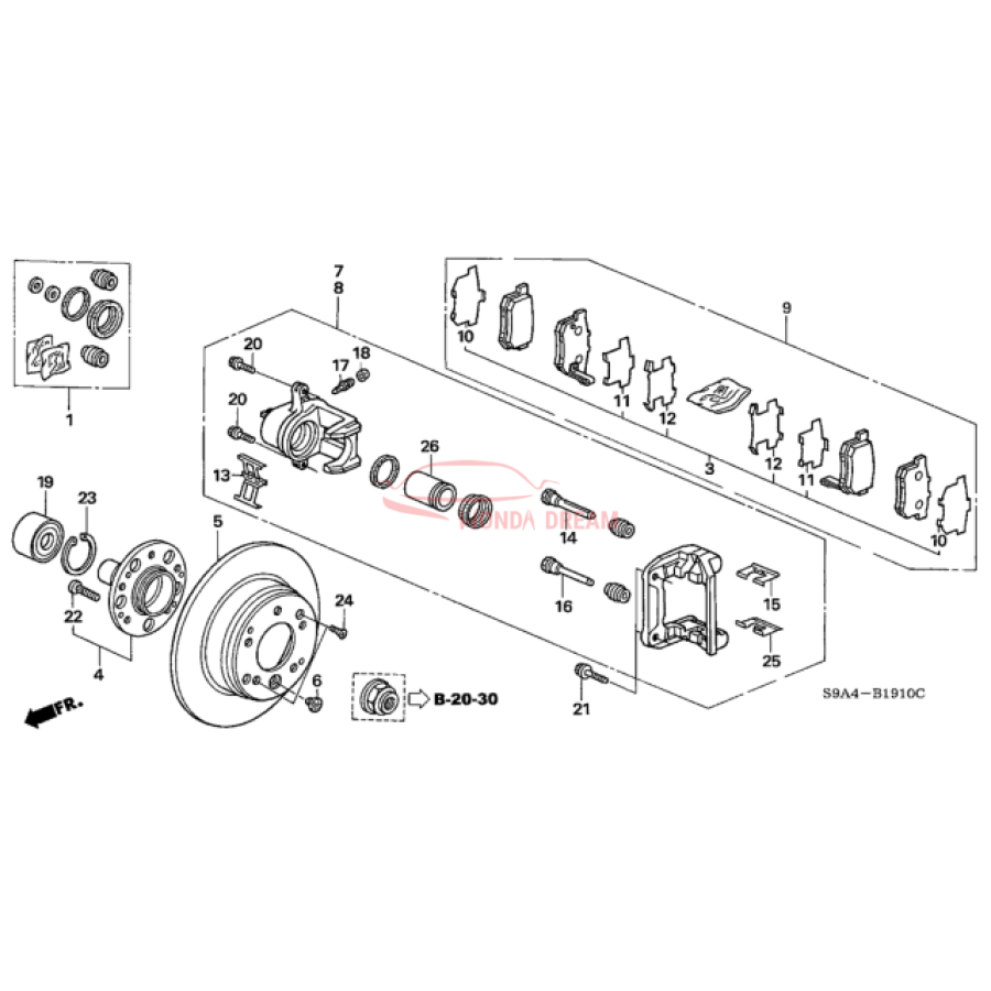 Caliper Sub-Assembly, Right Rear (43018-S9A-E00) - 2