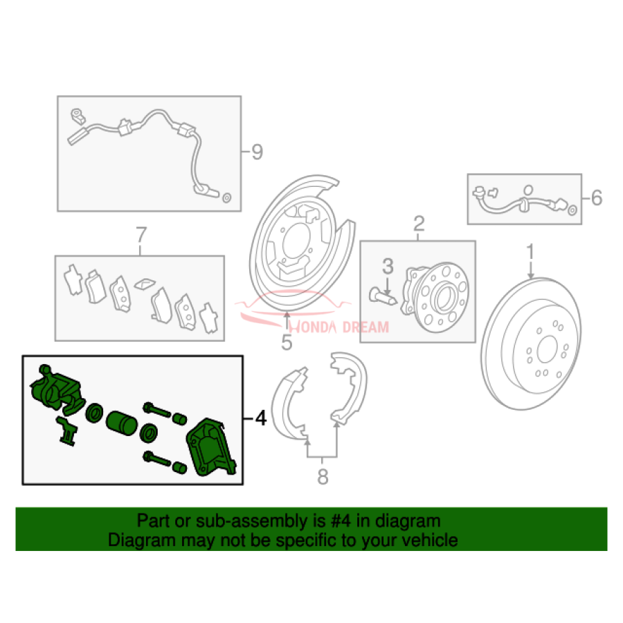 Caliper Sub-Assembly, Right Rear (43018-T0A-A01) - 3