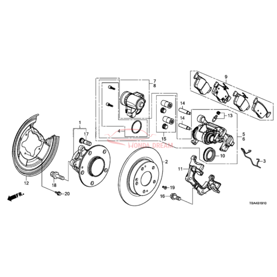 Caliper Sub-Assembly, Right Rear (43018-TBA-A02) - 3