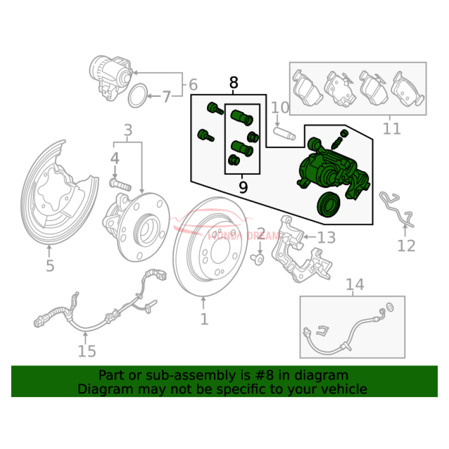 Caliper Sub-Assembly, Right Rear (43018-TGG-A02) - 3