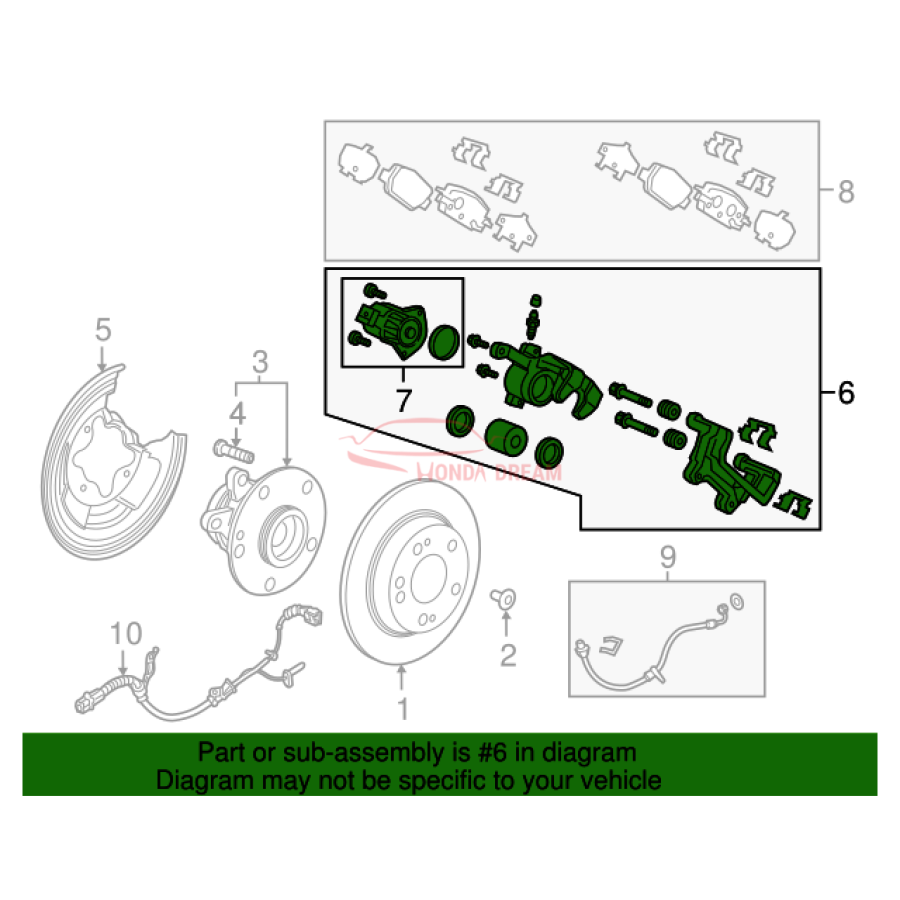 Caliper Sub-Assembly, Left Rear (43019-TLA-A01) - 3