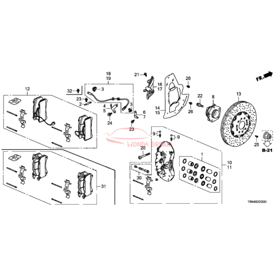 Caliper Sub-Assembly, Right Front (45018-T6N-A21) - 1