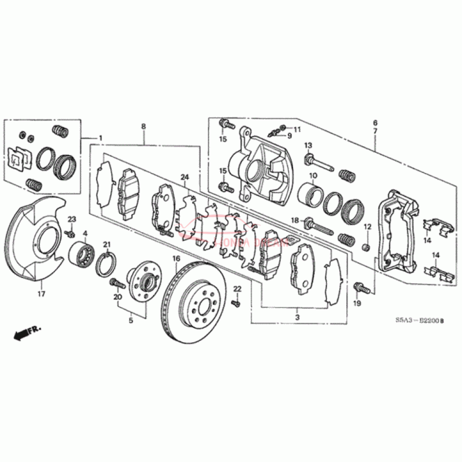 Front brake caliper guide (45235-S01-A01) - 1