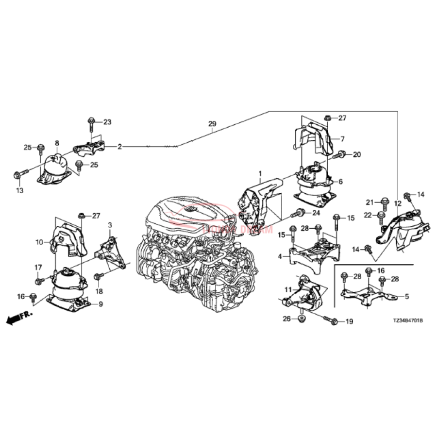 Mounting Engine Right (50820-TZ3-A01) - 2