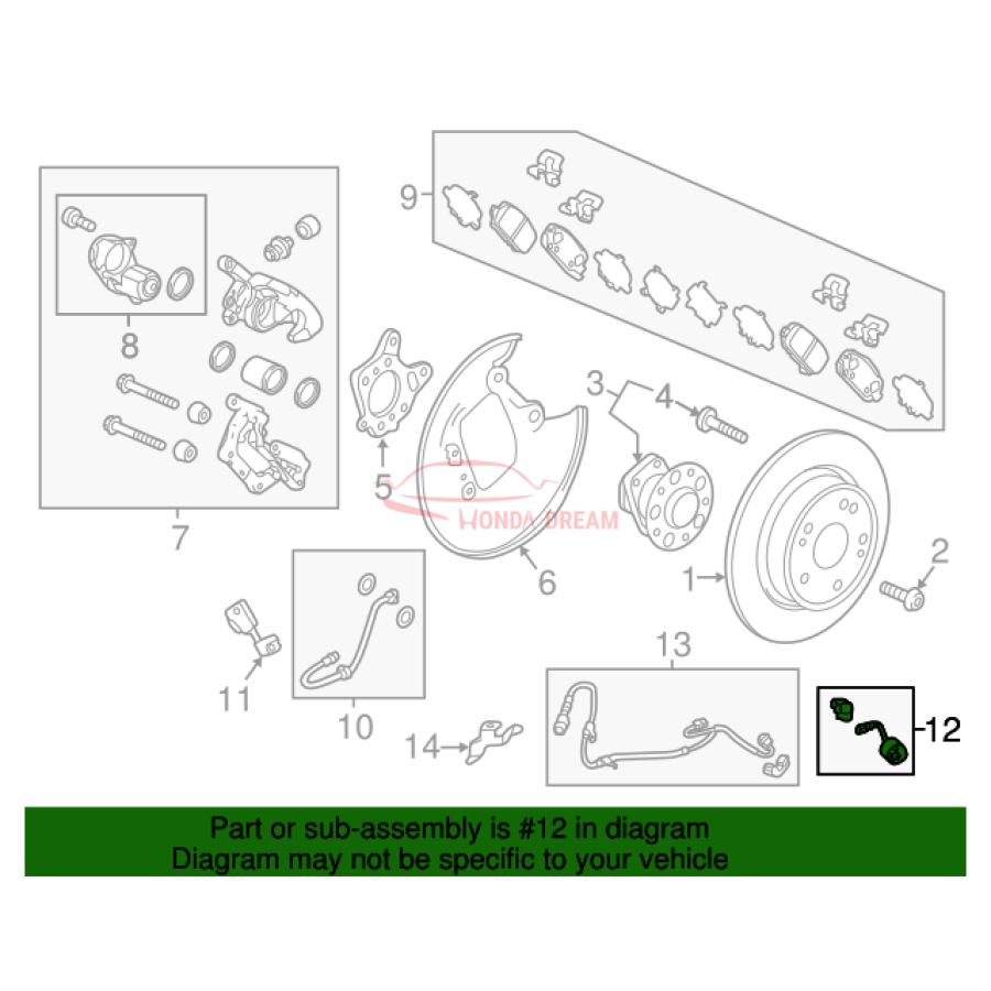 Sensor ABS, Rear (57470-T7W-003) - 2