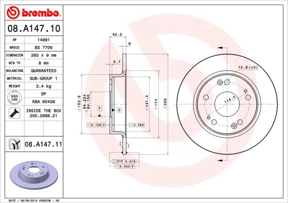 Диск гальмівний передній Brembo (08A14710)