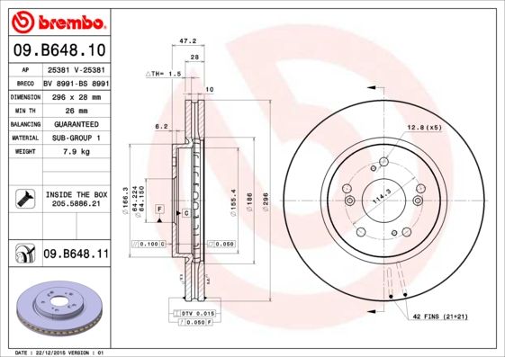 Диск гальмівний передній Brembo (09B64810)