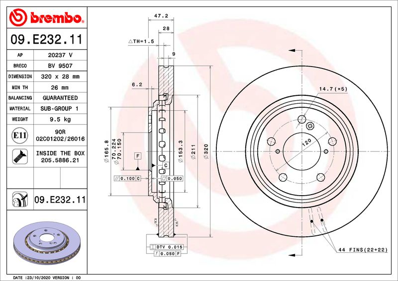 Диск гальмівний передній Brembo (09E23211)
