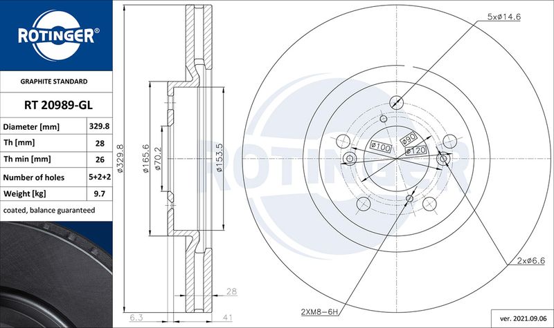 Диск гальмівний передній ROTINGER (RT20989GL)
