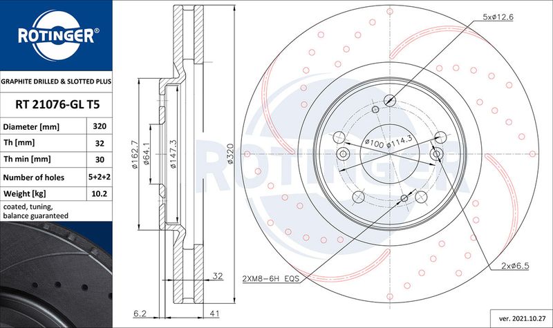 Диск гальмівний передній ROTINGER (RT21076GLT5)